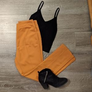 Mustard-yellow fitted slacks